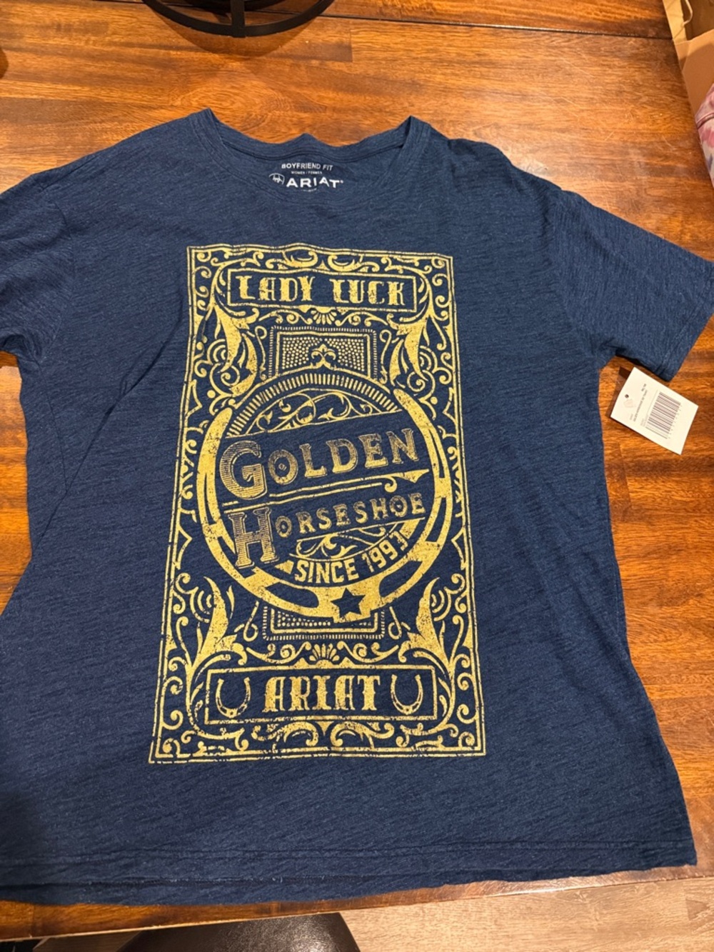 Ariat Navy T‑Shirt with Gold Horseshoe Graphic